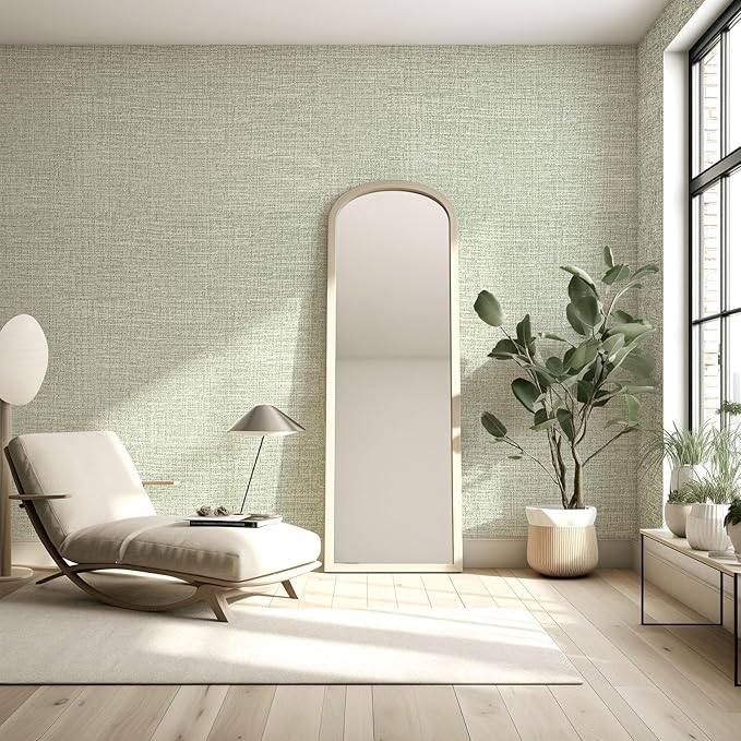 Amiya Grasscloth Wallpaper Sage Green Peel and Stick Faux Fabric Linen Contact - Image 4