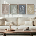 Framed Boho Botanical Wall Art for Living Room, 4 Piece Rustic Floral Canvas by Cuspin