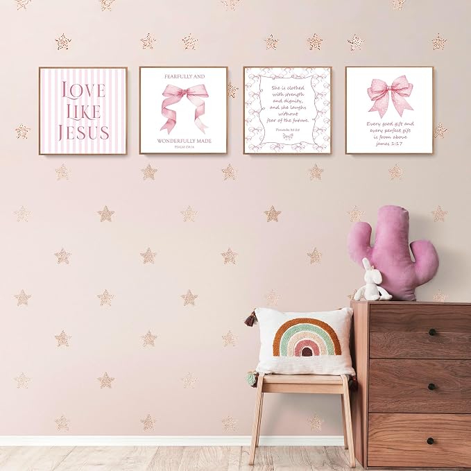 LARTSFRO Coquette Pink Bow Jesus Wall Art Decor Posters, Light Pink Bow - Image 3