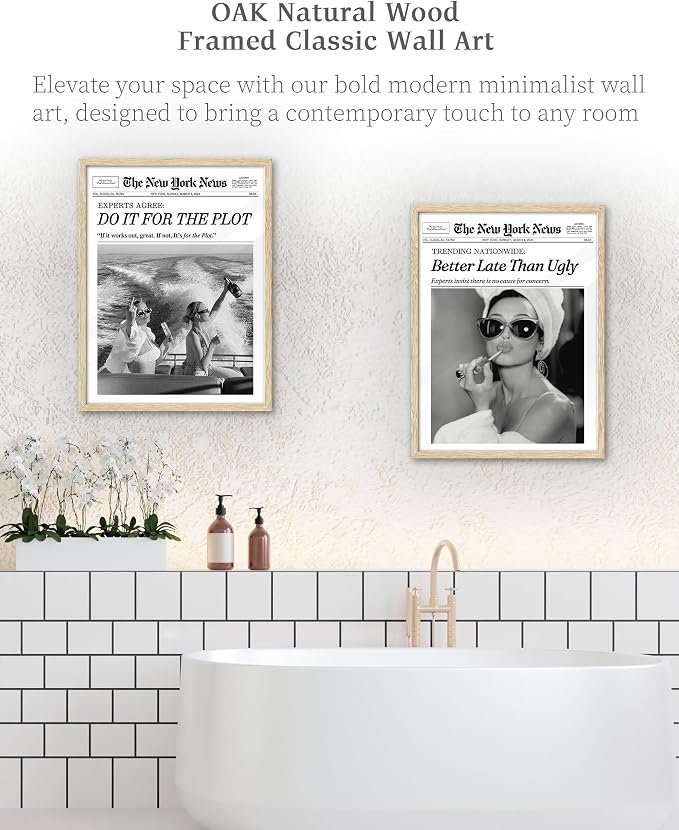 iHery Small Natural OAK Wood Hepburn Newspaper Trendy Bathroom Wall Decor - Image 5