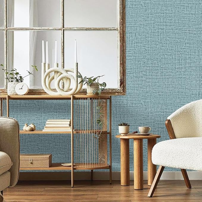 Teal Wallpaper Grasscloth Peel and Stick Wallpaper 17.7inch x 393.7inch Teal - Image 6