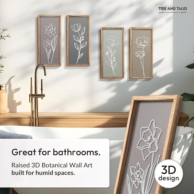 3D Wooden Floral Bathroom Wall Decor Lightweight, Ready-to-Hang Framed Wall Art - Image 4