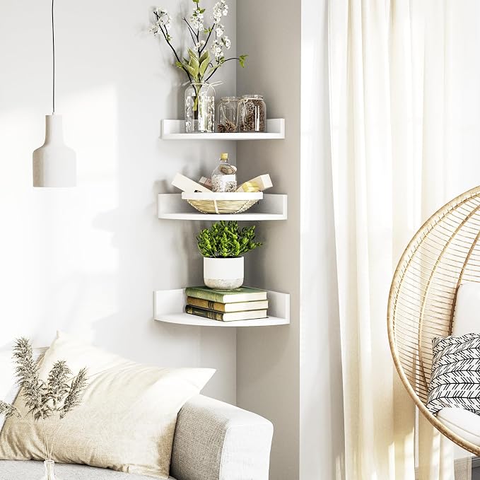 Alsonerbay White Corner Shelf Wall Mount, Rustic Wood Shelves - Image 5