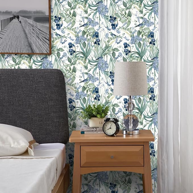 Floral Wallpaper Peel and Stick Blue Flower Contact Paper 16.9inch x 393.7inch - Image 6
