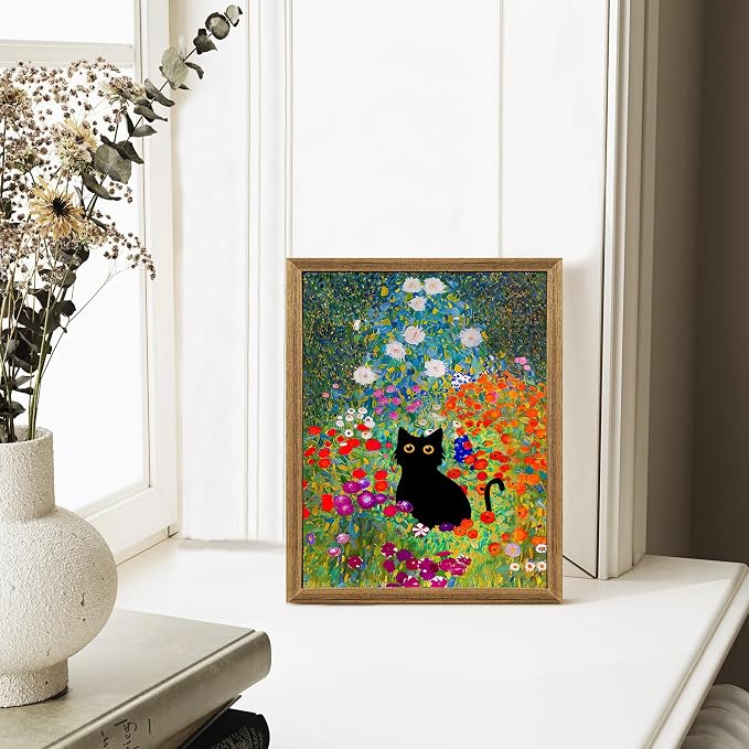 Fantasy Artists Gustav Klimt Canvas Wall Art, Framed Aesthetic Cat Floral Wall - Image 4