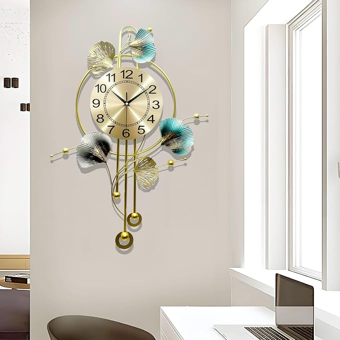 Wall Clocks for Living Room Decor, Unique 3D Metal Iron Ginkgo Leaf Wall Art - Image 2