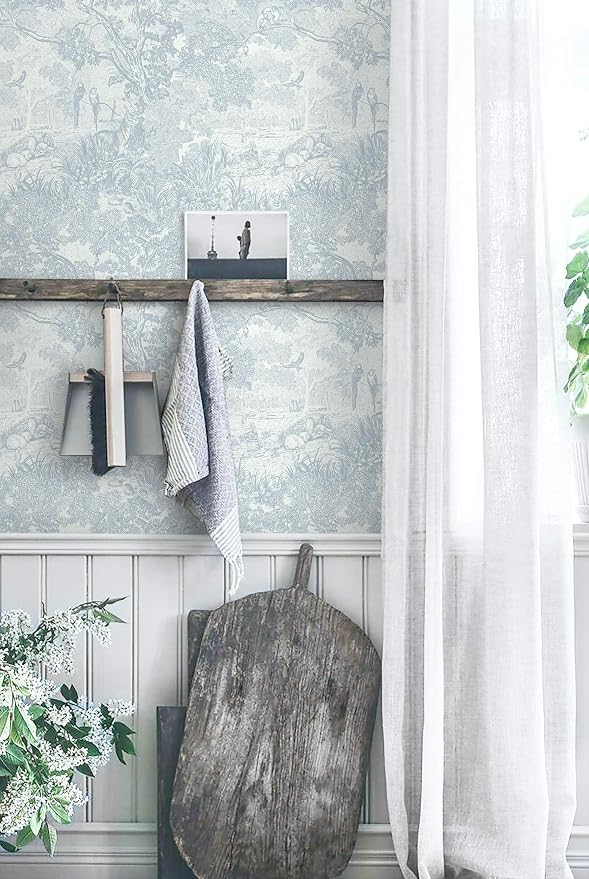 Heroad Peel and Stick Wallpaper Blue and White Vintage Forest Animals Floral - Image 8