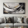 Large Framed Abstract Wall Art for Living Room, Horizontal Black Gold and White by Cuspin