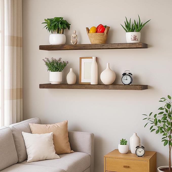 BGMG Floating Shelves 60 inch Long, Distressed, Wide Rustic Wooden Wall Shelves - Image 2