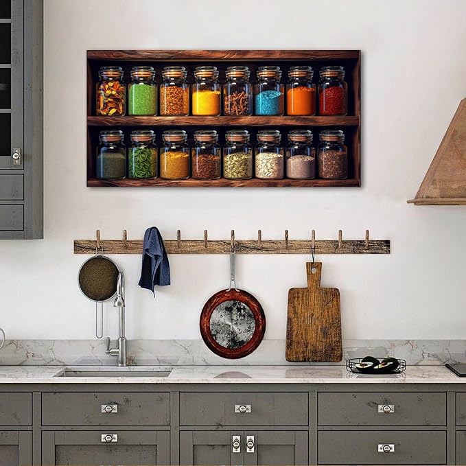 Colorful Kitchen Wall Art Mason Jar Canvas Wall Decor Farmhouse Spices Food - Image 3