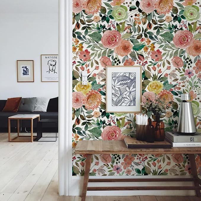 JiffDiff Floral Wallpaper Peel and Stick Removable Contact Paper Peony Roses - Image 2