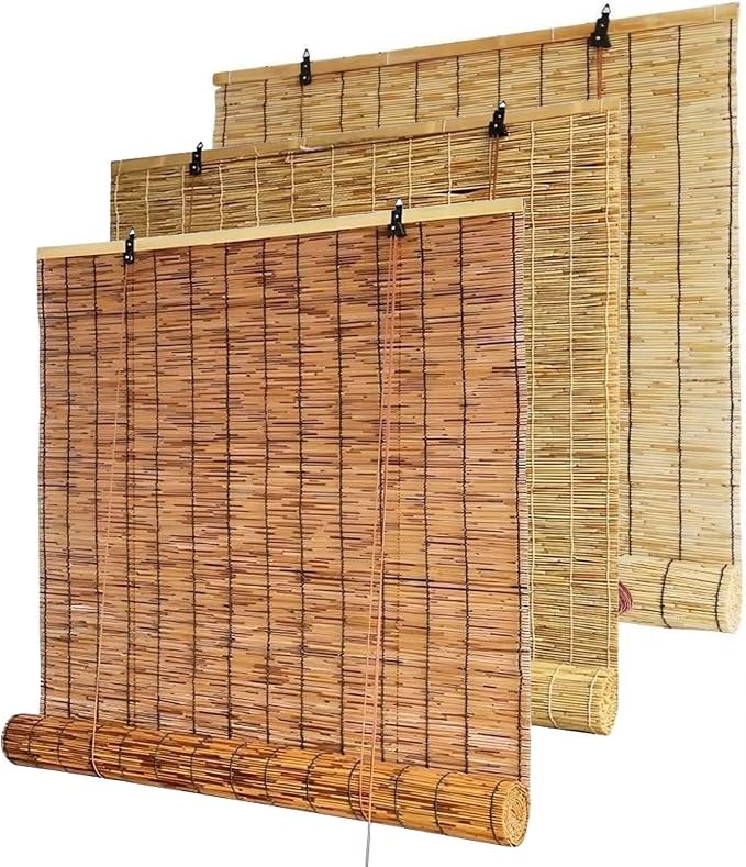 Bamboo Blinds Outdoor Patio, Natural Retro Reed Roll Up Shades by Unknown