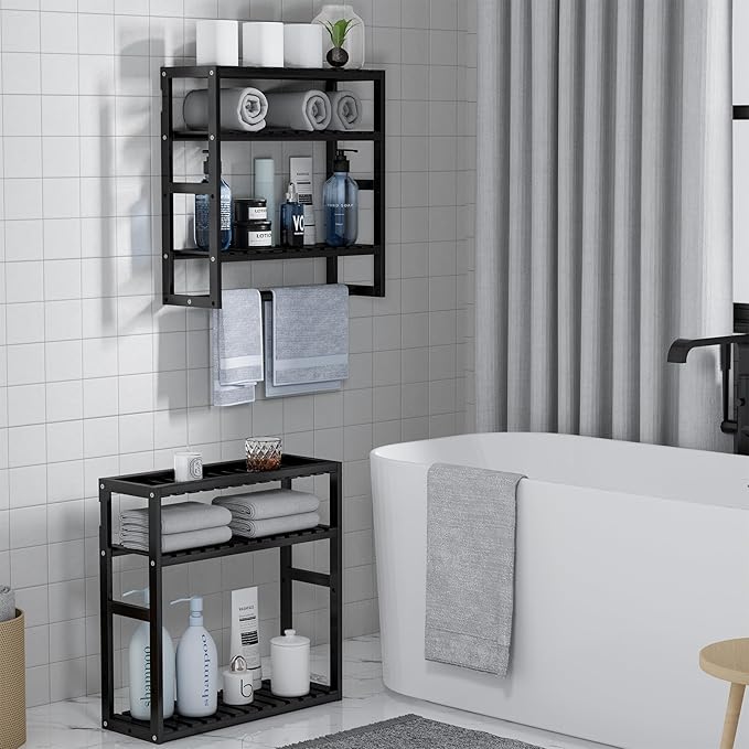 PPN Towel Rack Bathroom Storage Shelves Over The Toilet - Image 3