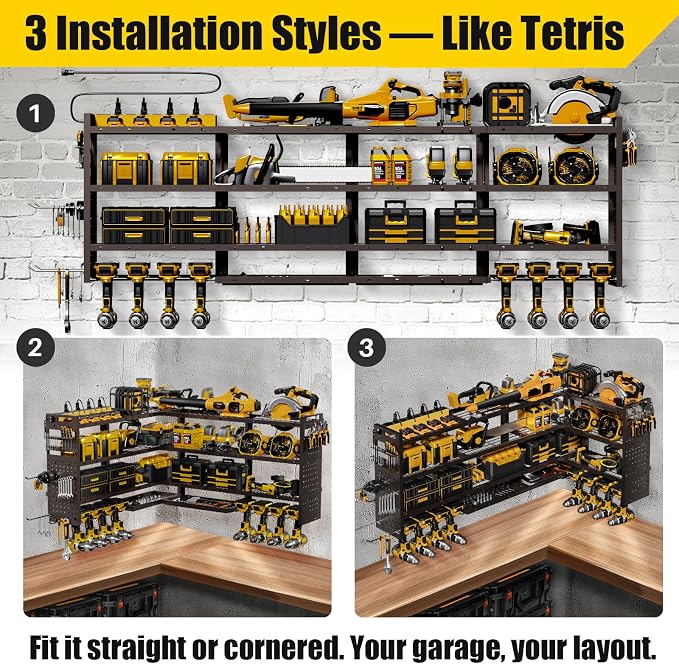 XLarge 64''W Power Tool Organizer Wall Mount | 8-Outlet TR Charging Station | - Image 4
