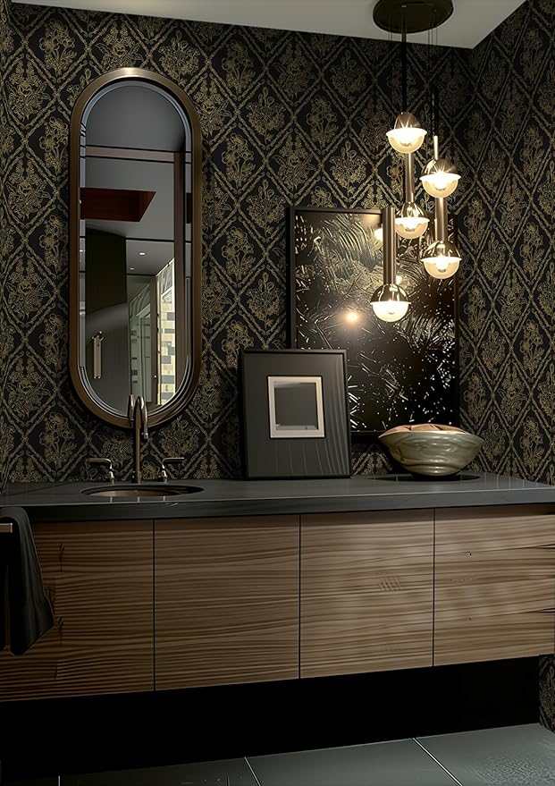 Toduso Peel and Stick Wallpaper Vintage Wall Paper Boho Contact Paper Black and - Image 2