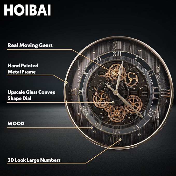 HOIBAI Wall Clock, 24 Inch Moving Gears Clock Large Wall Clock - Image 3