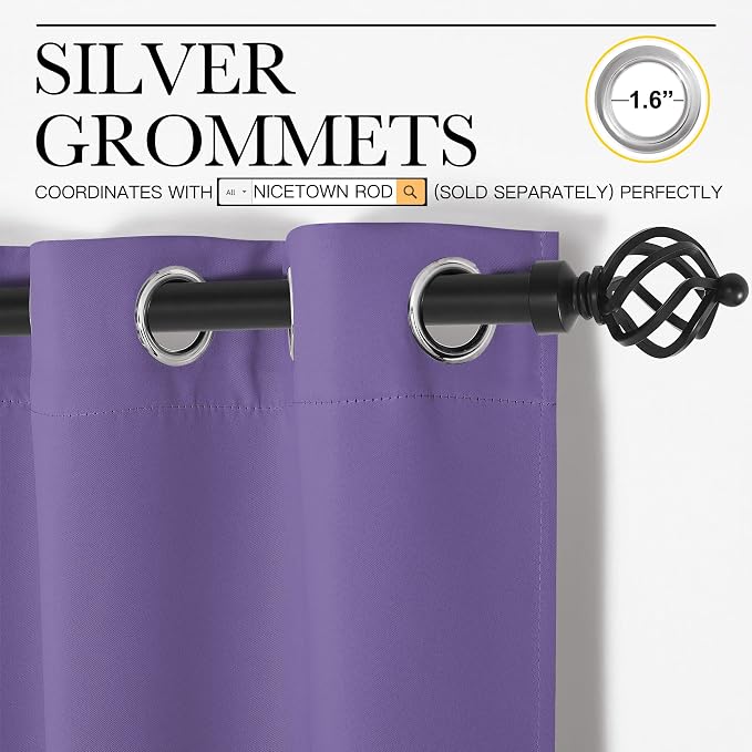 NICETOWN Lilac Purple Blackout Curtains 108" Long, 2 Pieces - Image 3