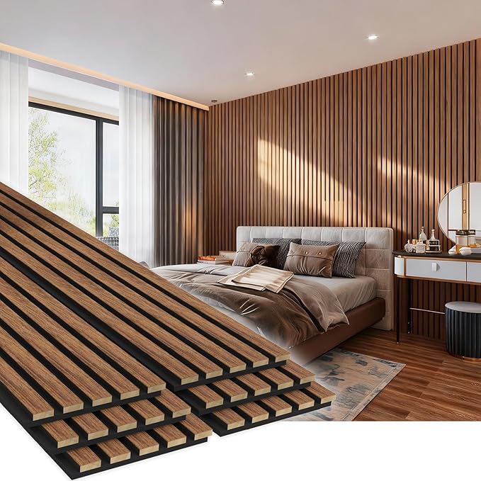 EVERECO 6 Pack Wood Slat Acoustic Wall Panels 92.5" × 7.87", 3D Sound Absorbing by Unknown