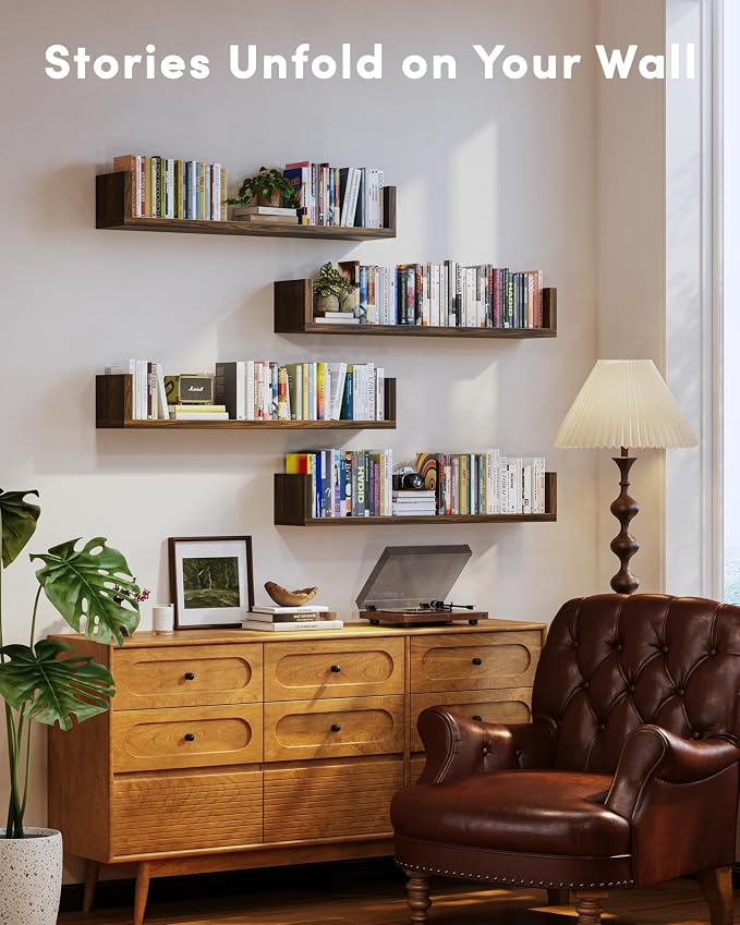 Wall Bookshelf, U Shaped Floating Bookshelf, Hanging Bookshelves - Image 2