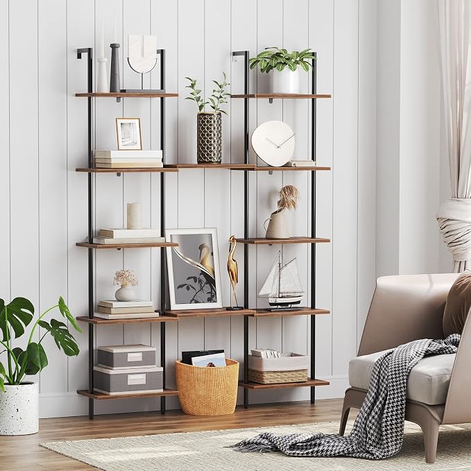 HOOBRO DIY Ladder Shelf, 6-Tier Wooden Wall Mounted Bookshelf, Narrow Bookcase - Image 4