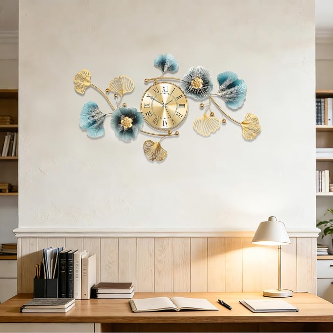 Wall Clocks for Living Room Decor, Large Wall Clock, 3D Creative Metal Ginkgo - Image 7