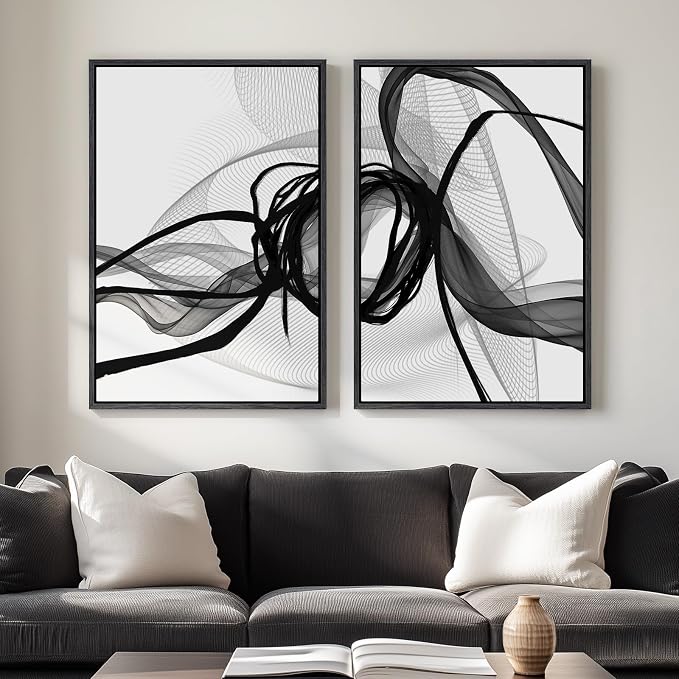 Large Framed Black and White Abstract Wall Art by Cuspin