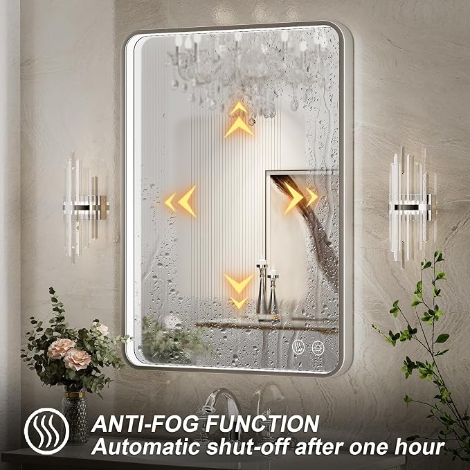 LED Bathroom Mirror with Lights, 24x32 Inch Brushed Silver Framed Lighted - Image 4