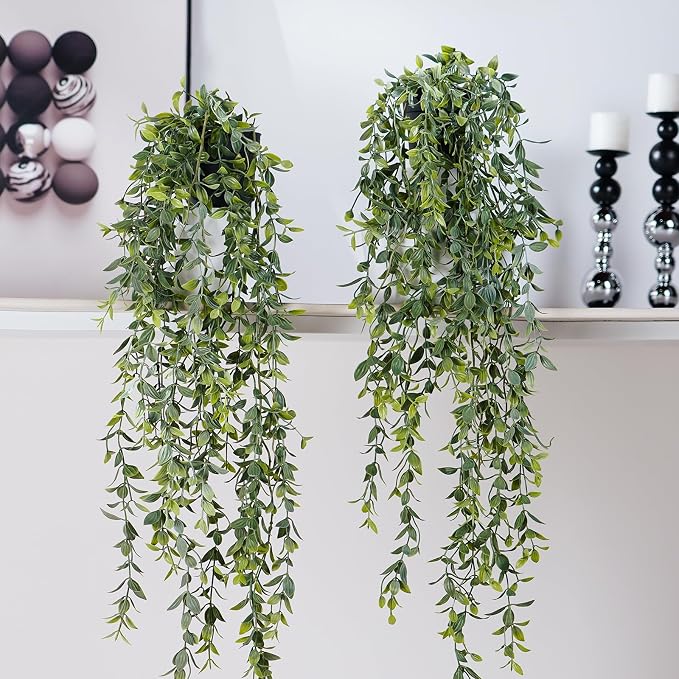 Artificial Hanging Plant 2 Pcs Faux Plant Ivy Vine Faux Eucalyptus Vines Fake - Image 8