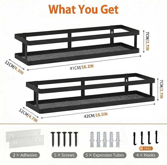PUSDON 2-Pack 16.5" Extra Long Slim Shower Caddy, Adhesive Wall Mount Bathroom - Image 3