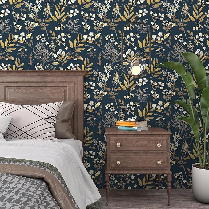Laatse Dark Blue Leaf Wallpaper Peel and Stick Dark Floral Wallpaper - Image 4