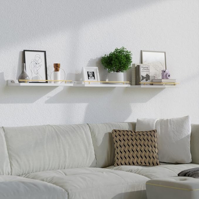 WOPITUES Floating Shelves with Gold Metal Guardrail, Shelves - Image 7