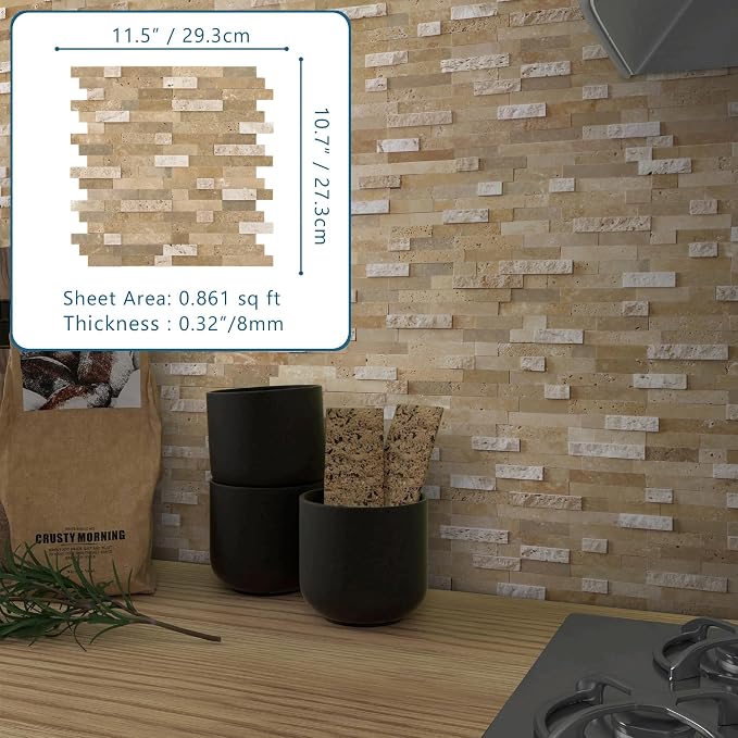 SUNWINGS 5-Sheet Peel and Stick Mosaic Natural 3D Stone Self Adhesive Marble - Image 2