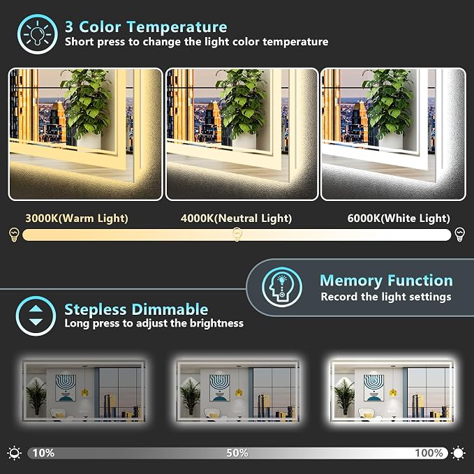 72x32 LED Bathroom Mirror with Lights, Backlit and Front Lit Anti-Fog Lighted - Image 4
