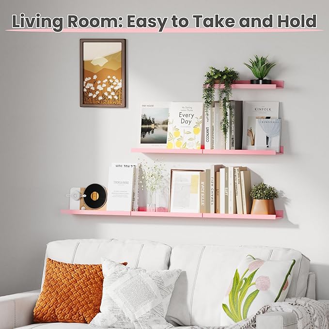 upsimples Pink Shelves for Wall, Living Room, Game Room, 6 Pack Wall Mounted - Image 6