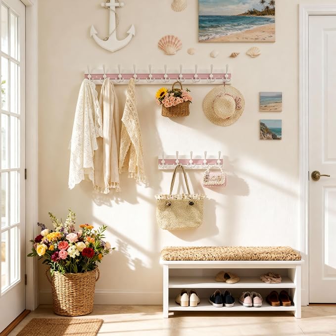 SKOLOO Coastal Wall Mounted Coat Rack-16.88" Beach House Entryway Wooden Coat - Image 2