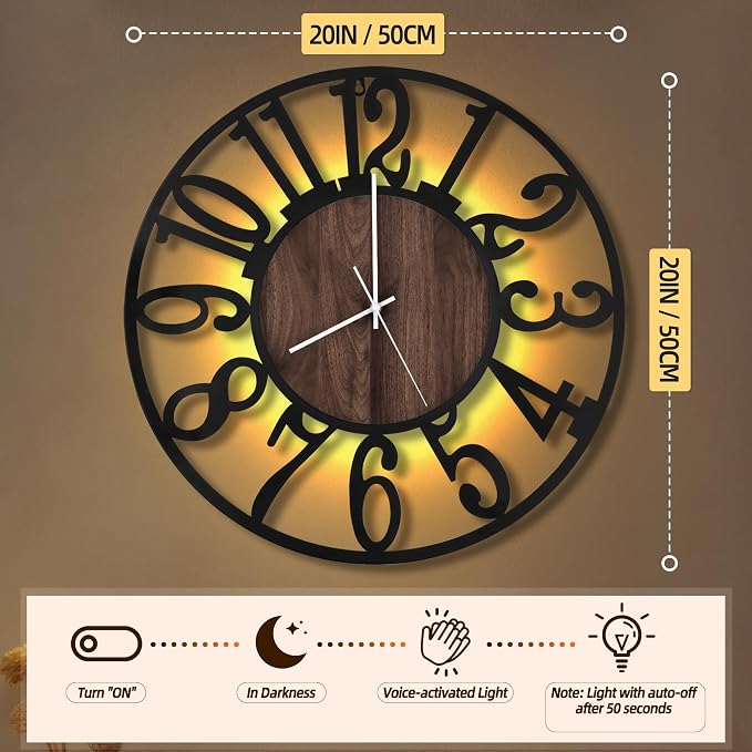 LEIKE Large LED Wall Clocks, Non Ticking, Battery Operated Rustic Round Modern - Image 2