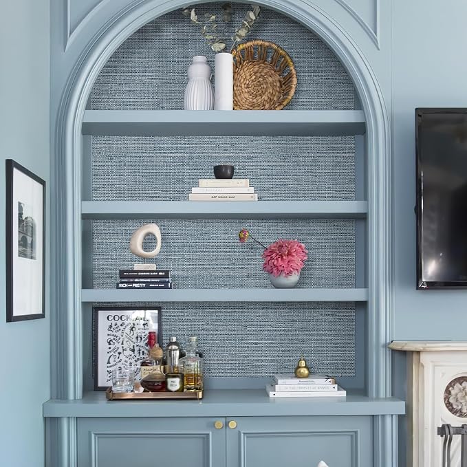 HueBurst Grasscloth Peel and Stick Wallpaper 17.3" x 394" Blue Textured - Image 5