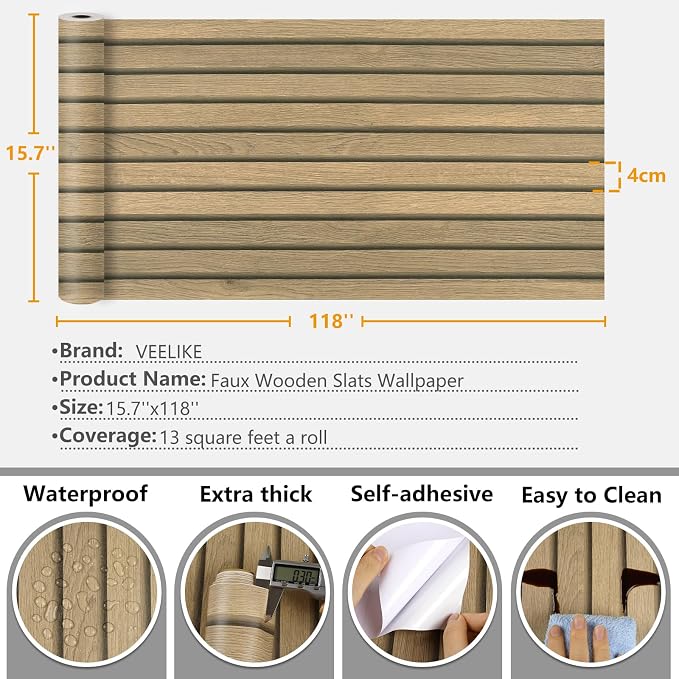 VEELIKE Slat Wood Contact Paper Wood Peel and Stick Wallpaper - Image 9