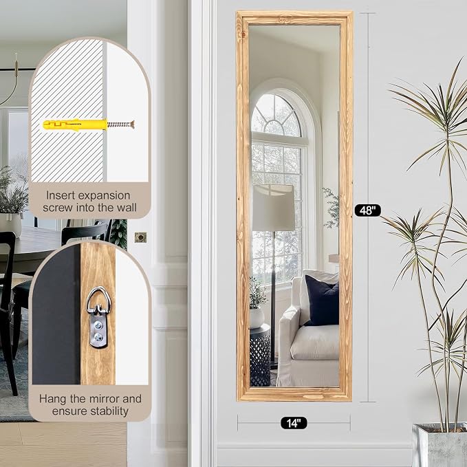 48"x14" Door Mirror, Rustic Full Length Mirror, Over The Door Hanging Mirrors - Image 7