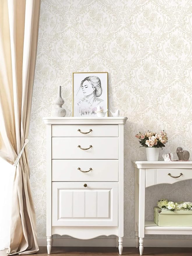 Ismoon Floral Peel and Stick Wallpaper Vintage Beige Contact Paper Boho - Image 8