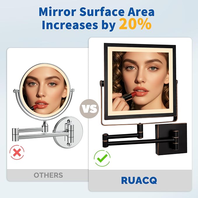 Ruacq Rechargeable Wall Mounted Makeup Mirror - Image 4