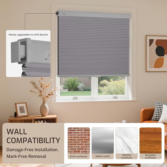 Grandekor No Drill No Tools Cordless Cellular Shades, 26.5" W x 64" H, UV - Image 8