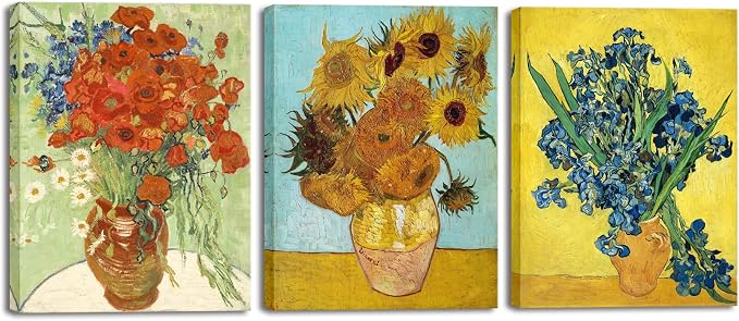 Wieco Art 3 Panels Canvas Prints of Vincent Van Gogh Paintings Reproduction Red by WiecoArt