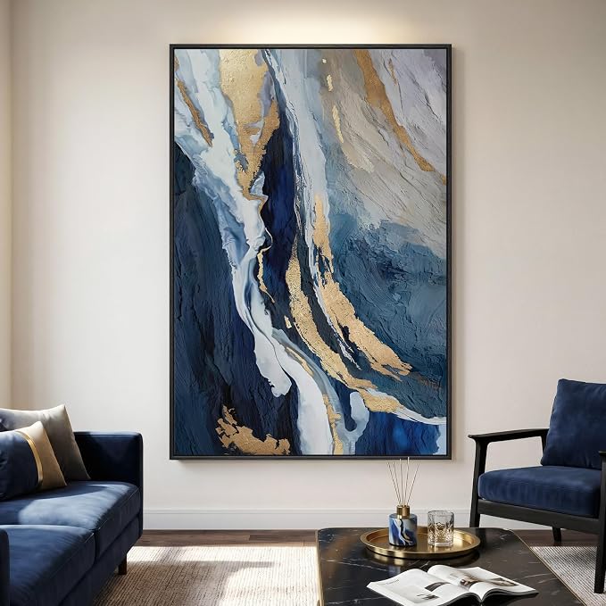 Extra Large Framed Blue Abstract Wall Art - Image 2