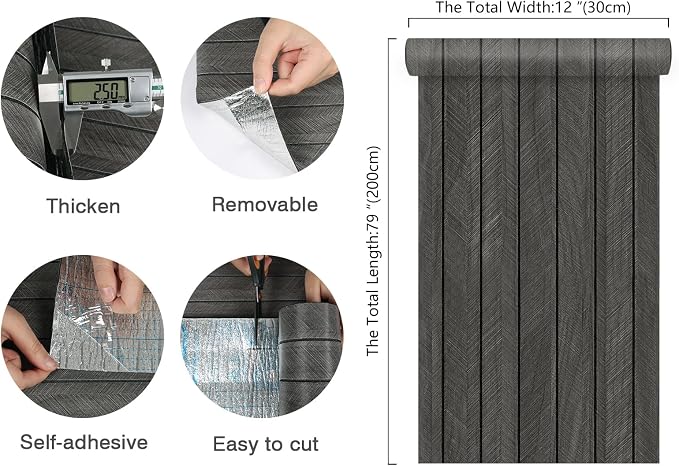 CHIHUT Charcoal Wood Panels for Wall 12"x79" Sound Absorbing Herringbone Wood - Image 8