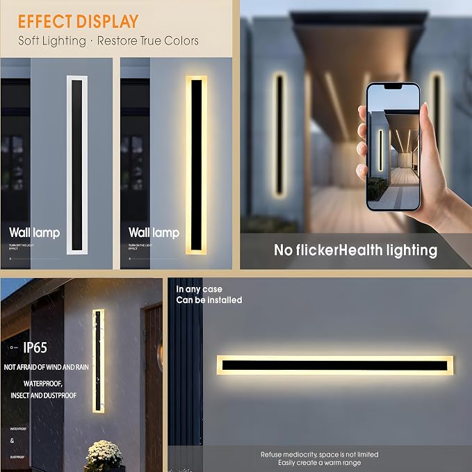 2Pack 39inch Long Outdoor Modern LED Wall Light, 30W Waterproof IP65 Warm White - Image 4