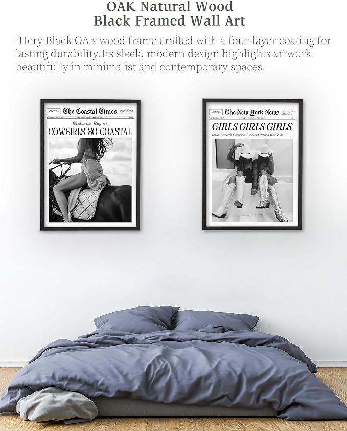 iHery Premium Natural Black OAK Wood 16x20in Cowgirls Go Coastal Trendy Framed - Image 7