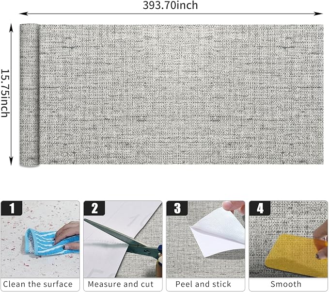 15.75"x393.70" Gray Wallpaper Grasscloth Peel and Stick Wallpaper Faux Linen - Image 9