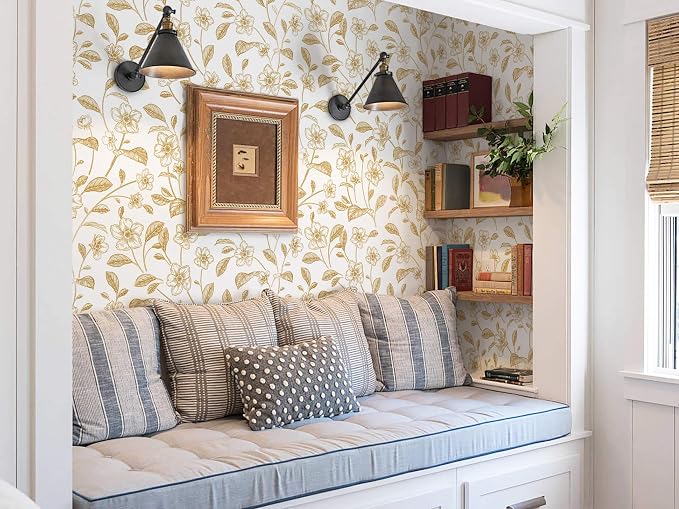 Heroad Floral Wallpaper Peel and Stick White and Gold Contact Paper Boho Peel - Image 3