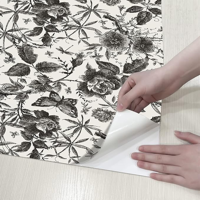JiffDiff Floral Vintage Wallpaper Peel and Stick Wall Stick Black Rose - Image 6